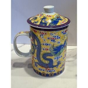 Chinese Hand Painted Vintage Tea Brewing Mug 2 Piece Set 5x3”